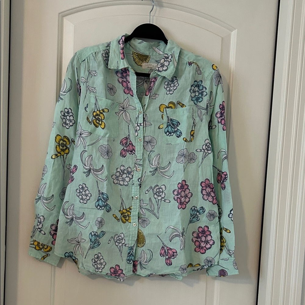 Charter Club Floral Button Down Shirt - Mint Green, Pink, Yellow